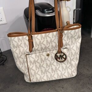 Michael Kors Monogram Cream and Brown Tote